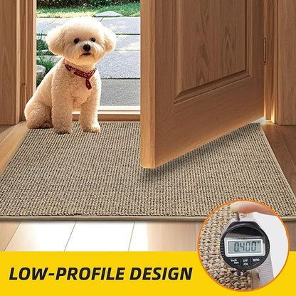 JSEI Dirt Trapper Door Mat 20"x32" Non-Slip Washable Entrance Mat, Dog Doormats, Absorbent & Fade-Resistant Floor Mats, Low Profile Welcome Mats for Entryway, Front Door, and Inside Entrance, Beige