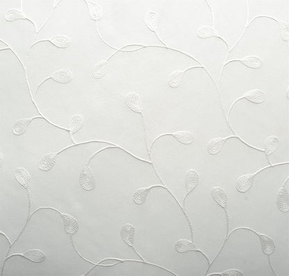 MIUCO Floral Embroidery Semi Sheer Curtains Faux Linen Grommet Curtains for Bedroom 52 x 63 Inch 2 Panels, Off White