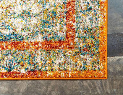 Unique Loom Rosso Collection Vintage, Traditional, Bohemian, Geometric, Distressed, Southwestern Area Rug, 5' 0" x 8' 0", Beige/Orange
