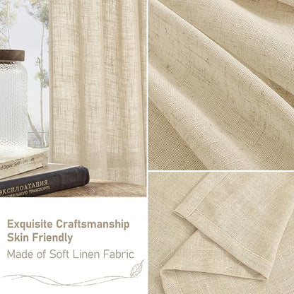 LAMIT Linen Sheer Curtains 95 inch for Living Room, Soft Thick Light Filtering Boho Window Textured Neutral Drapes with Bronze Grommet for Bedroom Farmhouse, 2 Panels, 52 x 95 Inch, Linen