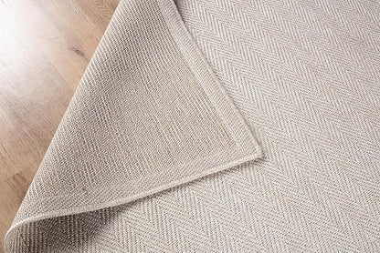 CAMILSON Indoor and Outdoor Runner Rug Off-White Herringbone Seagrass Boho Design Easy-Cleaning Non Shedding Fiber Living Room Bedroom Garden Patio and Kitchen Washable Outside Carpet Alfombras (2x7)
