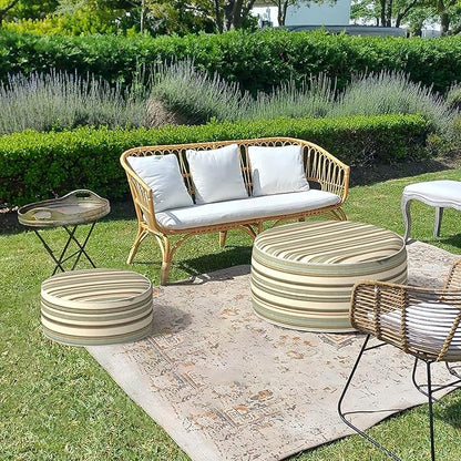 LVTXIII Outdoor Inflatable Ottoman, Fade-Resistant Round Footrest Stool D31”x H14”, Portable Patio Pouf for Garden Camping or Home Use, Stripe Onyx