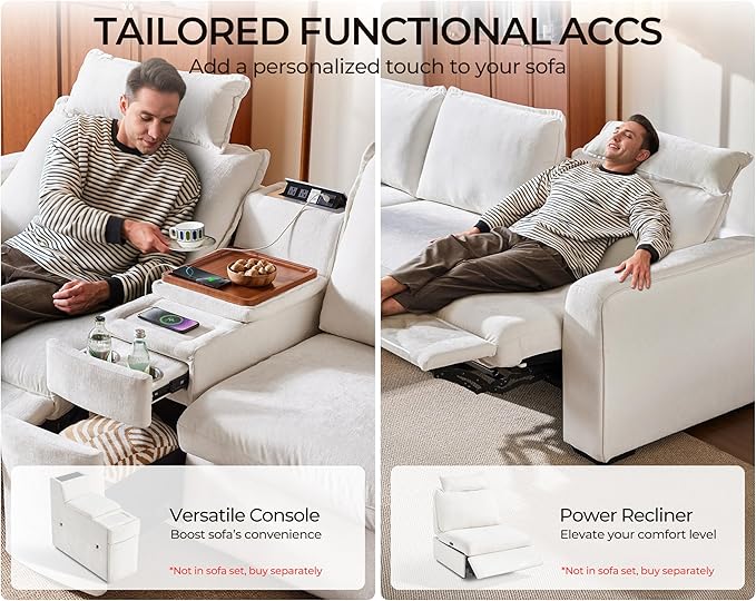 Oversized Modular Sofa Comfy Cloud Couch with Storage, Extra Deep Plush Sectional Sofa Set for Living Room, Covers Washable, Chenille, Olar (White, 4-Seater with Ottoman, l-Shaped)