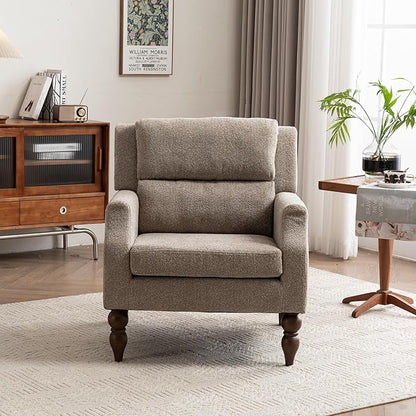 Kidol & Shellder Light Brown Oversized Accent Chair for Living Room Set of 2 Modern Reading Chair with Back Upholstered Comfy Single Sofa Chair for Bedroom Lounge Side Corner Boucle Fabric Armchair