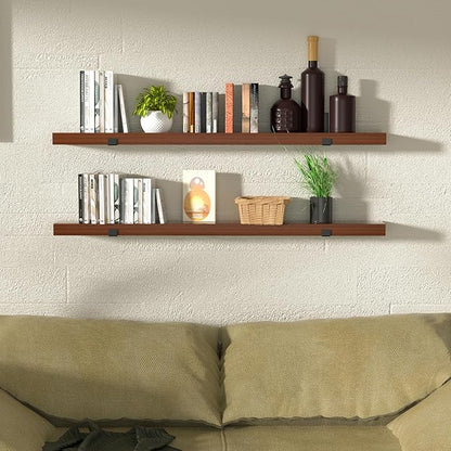 CONSDAN Floating Shelves for Wall Mounted Book Shelf Hanging Shelves Floating Bookshelf for Bedroom, Bathroom, Living Room, Kitchen USA Grown Solid Hardwood, Dark Maple 24x7.5x1.5 in (Set of 2)