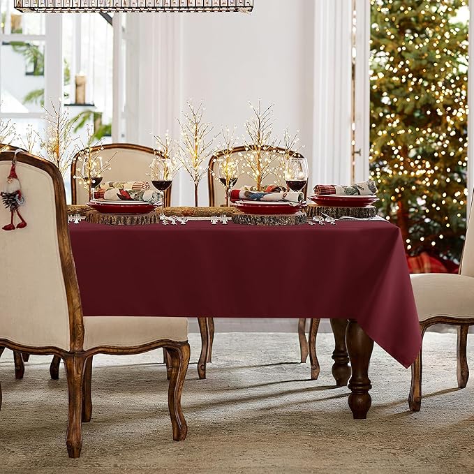sancua Rectangle Tablecloth - 54 x 108 Inch - Stain and Wrinkle Resistant Washable Polyester Table Cloth, Decorative Fabric Table Cover for Dining Tables, Buffet Parties and Camping, Burgundy