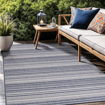 Stripe Outdoor Rug 6x9 Washable Outside Carpet for Indoor Patio Porch Waterproof Easy Cleaning Non Shedding Area Rugs Blue 6 x 9