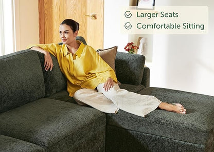HONBAY Modular Sectional Couch with Storage Ottoman, Sectional Sofa with Storage Seats, L Shaped Sectional Couches for Living Room, Green