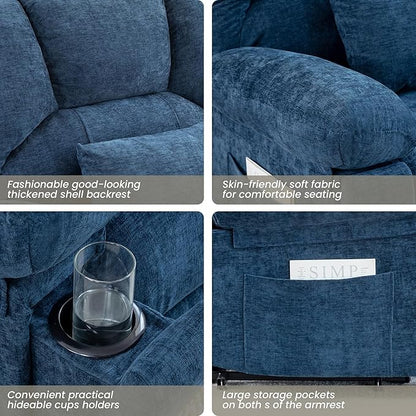 Oversized Power Recliner Chair 350lb with Hidable Cup Holders, Extra Wide Large Big Electric Recliner Chair with Lumbar Support Pillow Nursery Chair Living Room (Power, BLUE-6001)