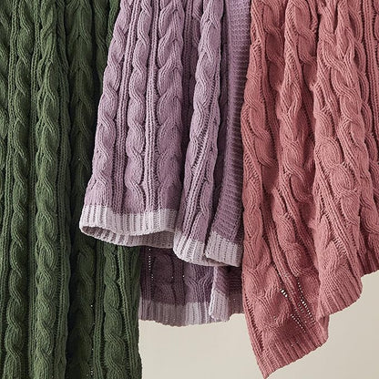 Bedsure Cable Knit Throw Blanket for Couch Bed - Breathable Chenille Chunky Knit Throw Blanket for Decorative Gift, GentleSoft Cozy and Warm for Winter and All Seasons, Green, 50x60 Inches