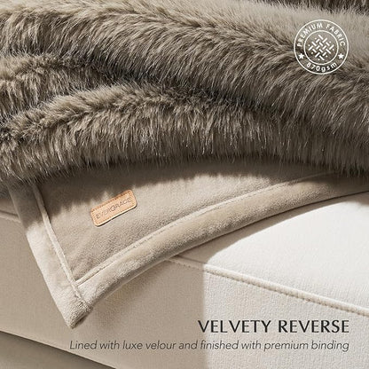 Luxury Faux Fur Throw Blanket, Soft Fluffy Faux Mink Blankets for Bed, Couch, Sofa, Thick Cozy Plush Warm Fur Throws with Reversible Velvet, Natural Mink, 60"x80"