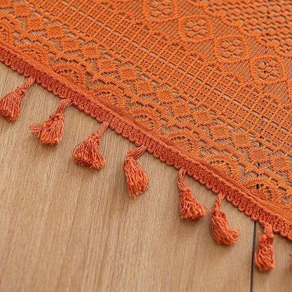Sutuo Home Boho Curtains for Bedroom Living Room Dining Room, Crochet Lace Sheer Bohemian Country Tassels,Window Treatment Drapes for Halloween Decor, Rod Pocket 1 Panel 59" W x 120" L, Orange