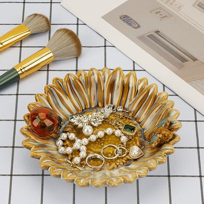 Sunflower Jewelry Dish Trinket Tray Ceramic Key Tray Bowl for Entryway Table, Sunflower Candy Dish Soap Holder Decorative Bowl for Home Decor Kitchen Sink Bathroom Counter (Bee, Ladybug)