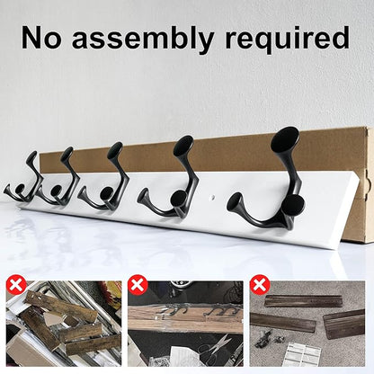 SKOLOO 30-Inch White Wood Coat Rack Wall Mount with 5 Triple Hooks - Ideal for Family Entrances, Classrooms, and Pet Supplies Storage - Perfect Coat Hooks for Wall