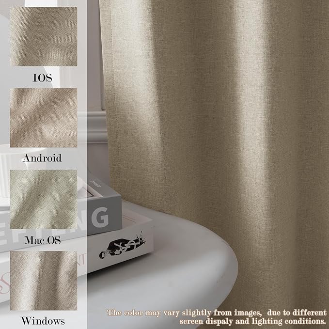 100% Blackout Linen Textured Drapes for Bedroom Pinch Pleated Curtains for Track System Portable Drapery for Sliding Glass Door/Storage/Space Room Divider, 70" Wx102 L, 1 PC, Light Khaki