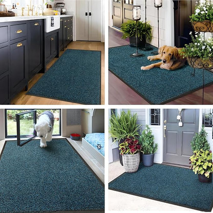 Mibao Front Door Mat, Dirt Trapper Welcome Mat for Outdoor Indoor, Non-Slip Waterproof Doormat, Durable Machine Washable Low Profile Entry Rug for Back Door Outside Patio Porch, 36" x 24", Blue