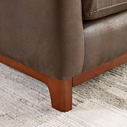 Extra Deep Accent Chair, Comfy Fabric Armchair with Wood Base, Upholstered Single Sofa Chair for Living Room & Bedroom, Faux Leather Dark Brown