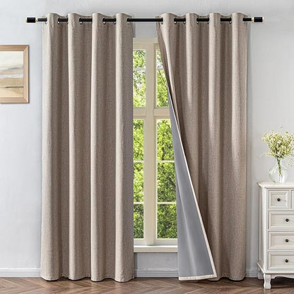 Linen Curtains 108 Inches Long 2 Panels Set, 100% Blackout Curtains Textured Thermal Insulated, Grommet Light Blocking Drapes for Living Room Bedroom Luxury Decor(52W × 108L inch, Linen)