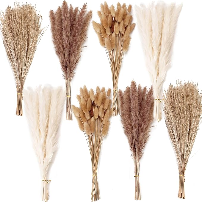 220PCS Dried Flower Bouquet – Pampas Grass, Floral Decor for Home, Wedding, and Boho Style | Perfect for Vases, Fall, Spring, Summer, and Winter Arrangements
