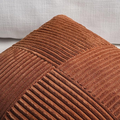Fancy Homi 2 Packs Rust Lumbar Decorative Throw Pillow Covers 14x24 Inch for Couch Bed Sofa, Rustic Farmhouse Boho Home Decor, Soft Striped Corduroy Rectangle Accent Terracotta Cushion Case 35x60 cm