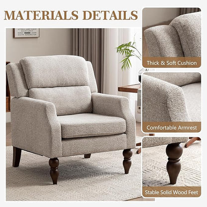 Kidol & Shellder Oatmeal Oversized Accent Chair for Living Room Set of 2 Modern Reading Chair with Back Wide Upholstered Comfy Single Sofa Chair Bedroom Lounge Side Corner Boucle Fabric Armchair