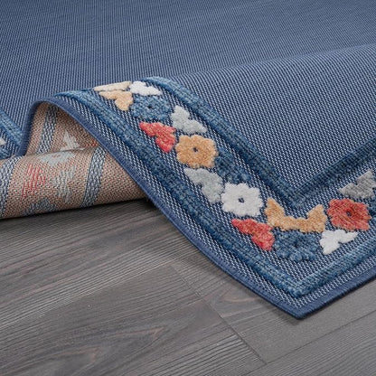 Beverly Rug Outdoor Rug 6x9 Modern Bordered Area Rugs for Indoor and Outdoor Patio Easy to Clean Non Shedding Living Room Porch Garden Washable Outside Carpet (6 x 9 Blue)