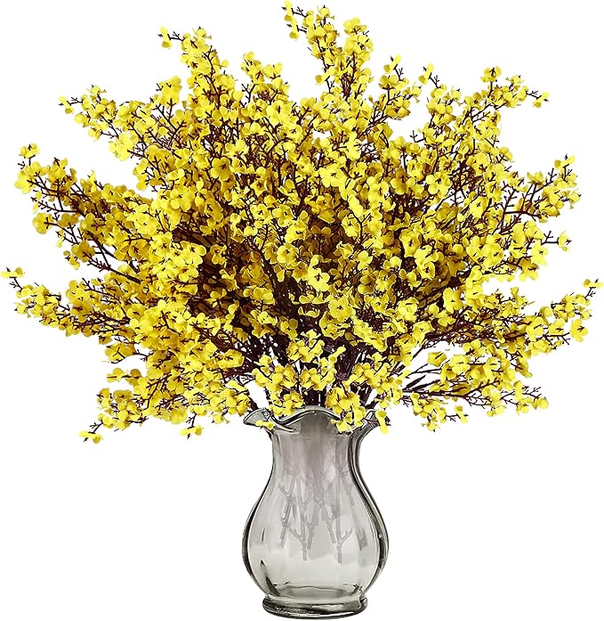 Sggvecsy 10 Pcs Babys Breath Artificial Flowers Gypsophila Bouquets Bulk Real Touch Fake Silk Flowers for Home Wedding DIY Floral Arrangement Kitchen Table Centerpiece Festival Decoration (Yellow)