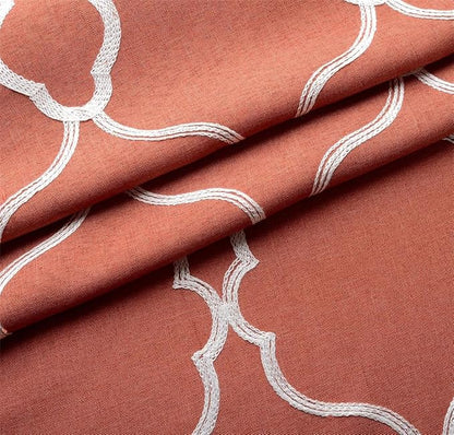 MIUCO Moroccan Embroidery Semi Sheer Curtains Faux Linen Grommet Curtain Panels for Kids Room 52 x 84 Inch 2 Panels, Rust