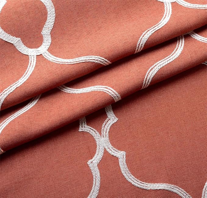 MIUCO Moroccan Embroidered Semi Sheer Curtains Faux Linen Grommet Window Curtains for Girls Room 52 x 63 Inch 2 Panels, Rust
