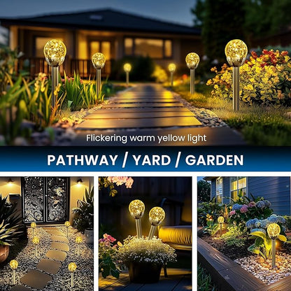 SOLPEX Solar Garden Lights String - 3 Pack Warm White, Solar Powered Cracked Glass Ball, Waterproof for Outdoor & Patio Decoration