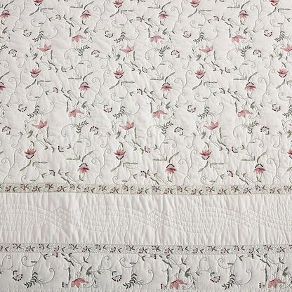 MarCielo 3-Piece 100% Cotton Oversized Bedspread Lightweight Quilt Coverlet Embroidery Farmhouse Bedding Set (TC Soft White,Oversized Queen (100"x106"))