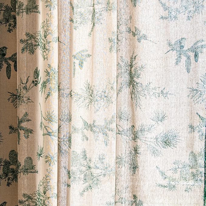 Sutuo Home Boho Curtain 84 Inches Length for Bedroom, Printed Cotton Linen Rod Pocket Semi Blackout Farmhouse Bohemian Tassels Window Treatment for Living Room, 1 Panel 59" W x 84" L, Green Forest