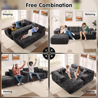 ovios 104" Cloud Sectional Couch with L-Shape Chaise,Modern Modular Sofa with Deep Seat, Upholstered Couches for Living Room Bedroom,No Assembly Required, Grey (Plush Corduroy Fabric)