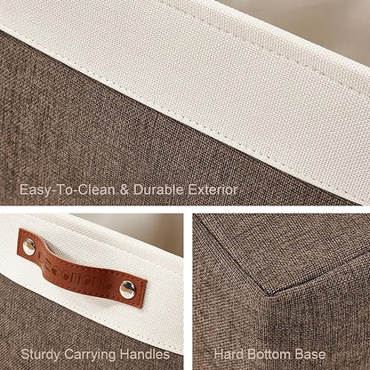 DECOMOMO Storage Bins Fabric Storage Baskets for Shelves, Linen Closet Organization Toys Nursery (Brown and White, Large - 4 Pack)
