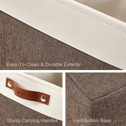 DECOMOMO Storage Bins Fabric Storage Baskets for Shelves, Linen Closet Organization Toys Nursery (Brown and White, Large - 3 Pack)