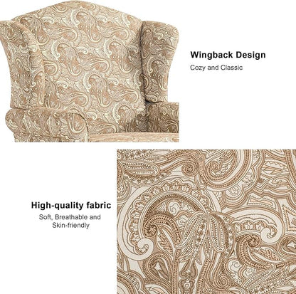 Accent Chair, High Back Upholstered Armchair with High Resilience Sponge & Wood Legs, Mid-Century Modern Comfy Single Sofa Reading Chairs for Living Room, Bedroom (Floral Sand, Set of 2)