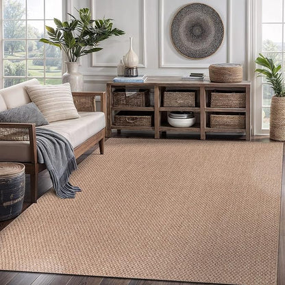 CAMILSON Easy Jute Rug 6x9, Indoor Outdoor Natural Color Farmhouse Area Rugs for Living Room Patio and Kitchen Rug, Solid Boho Woven Design, Easy-Cleaning, Washable Outside Carpet Alfombras (6 x 9)