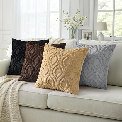 decorUhome Fall Throw Pillow Covers 16x16 Inch Set of 2, Soft Plush Decorative Faux Fur Black Solid Couch Pillow Covers, Accent Farmhouse Neutral Square Euro Pillow Cases for Sofa Bed Living Room