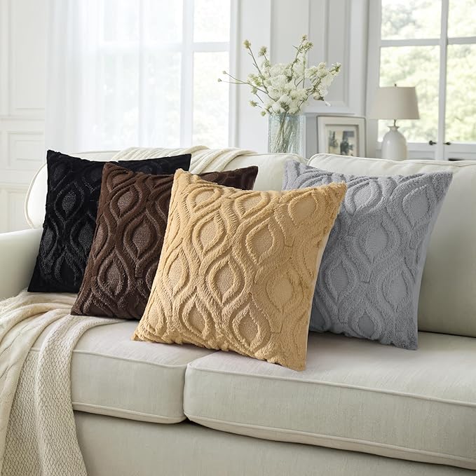 decorUhome Throw Pillow Covers 20x20 Inch Set of 2, Soft Plush Decorative Faux Fur Dark Brown Solid Couch Pillow Covers, Accent Farmhouse Neutral Square Euro Pillow Cases for Sofa Bed Living Room