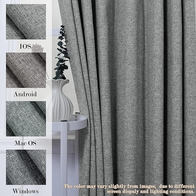 Full Blackout Privacy Curtains, 240 Inch Extra Wide Linen Blend Drapes, Pinch Pleat Window Drapery for Room Divider Storage/Space Room Separation, 1 Panel, W 240" x L 108", Mid Grey