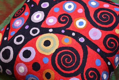 Klimt Tree of Life Pillow Cover | Red Floral Pillowcase | Flower Accent Pillows |Suzani Cushions | Flower Pillows | Modern Floral Cushion Cover | Hand Embroidered Wool Size - 18x18