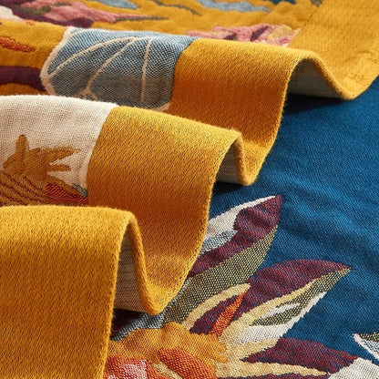 Boho Throw Blanket for Couch Sofa Bed, 100% Cotton Woven Quilt with Tassel 80”x90”, Super Soft Muslin Blanket with Floral Printed, Decorative Reversible Bed Blanket/Cover for All Seasons