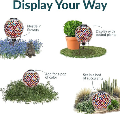 Sunnydaze 10-Inch Solar Gazing Ball for Garden - Glass Outdoor Gazing Globe - Summer Trellis - Set of 2