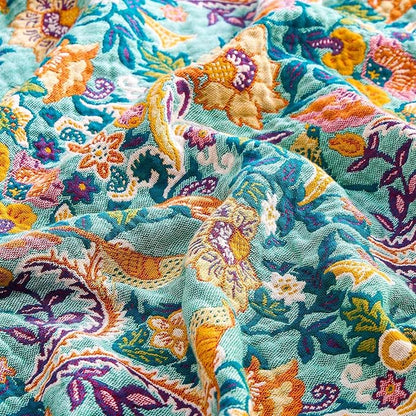 Boho Blanket Throw Quilt, 100% Cotton Soft Light Weight Throw Blankets for Summer, 80"x90" Farmhouse Flower Decorative Blankets, All Season Rustic Reversible Bohemian Throw Quilt