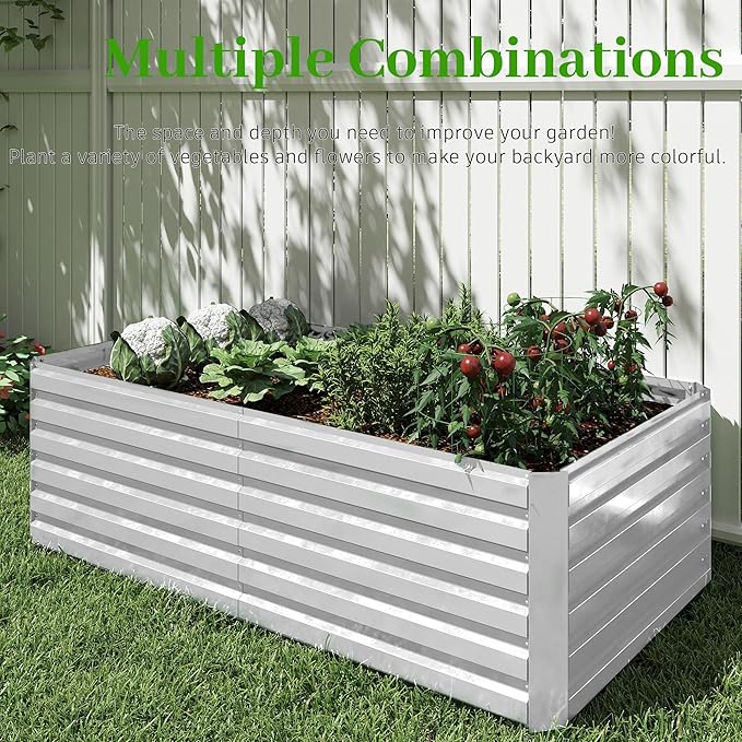8x4x2 ft Raised Garden Bed, Large Metal Planter Raised Beds, Planters for Outdoor Plants for Vegetables, Flowers, Herbs, Fruits, and Succulents.