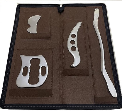 Gua sha Tool Stainless Steel gua sha-Set 4pcs -iastm Tool Gussha Massage Tool Muscle Scraping Tool for Soft Tissue Therapy and Reduce Arms,Back, Legs, Shoulder Muscle Pain(HH1)……
