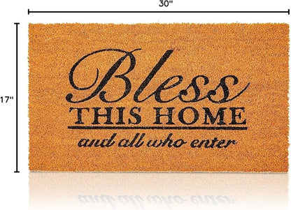 Juvale Coco Coir Door Mat 17 x 30 in - Bless This Home and All Who Enter Doormat for Front Entrance