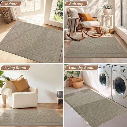 BEQHAUSE Dirt Trapper Door Mat 24" x 36", Doormat Non-Slip Entryway Rugs Washable, Dog Door Mat Stain Resistant and Absorbent Welcome Floor Mat for Front Back Door, Muddy Wet Shoes & Paws, Beige