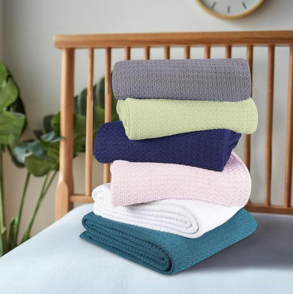 BELIZZI HOME 100% Cotton Bed Blanket, Breathable Bed Blanket Full Queen Size, Cotton Thermal Blankets Full Queen, Perfect for Layering Any Bed for All Season, Sage Green