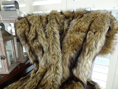 Brown Fur Throw Blanket & Bedspread - Brown Wolf Faux Fur - Light & Dark Browns Caramel & Coffee Colors - Faux Fur - Luxury Throw Blanket & Bedspread, Handmade in USA, 16406